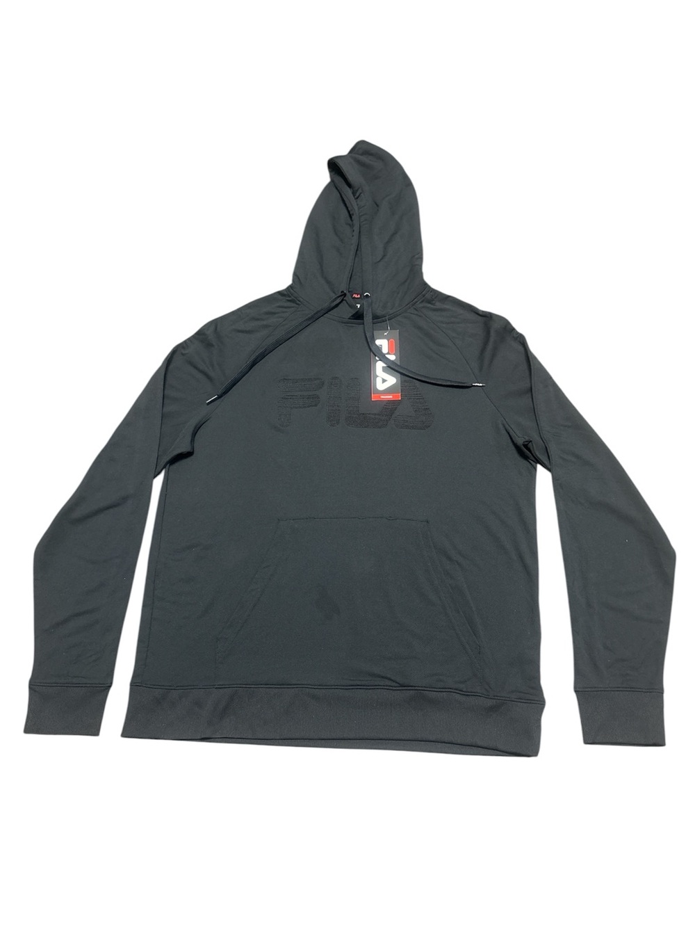 FILA Men's Black Hoodie with Subtle Logo and Red Accent